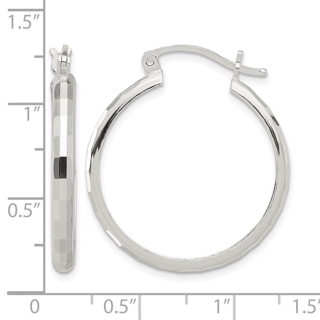 Sterling Silver Polished Textured Hoop Earrings