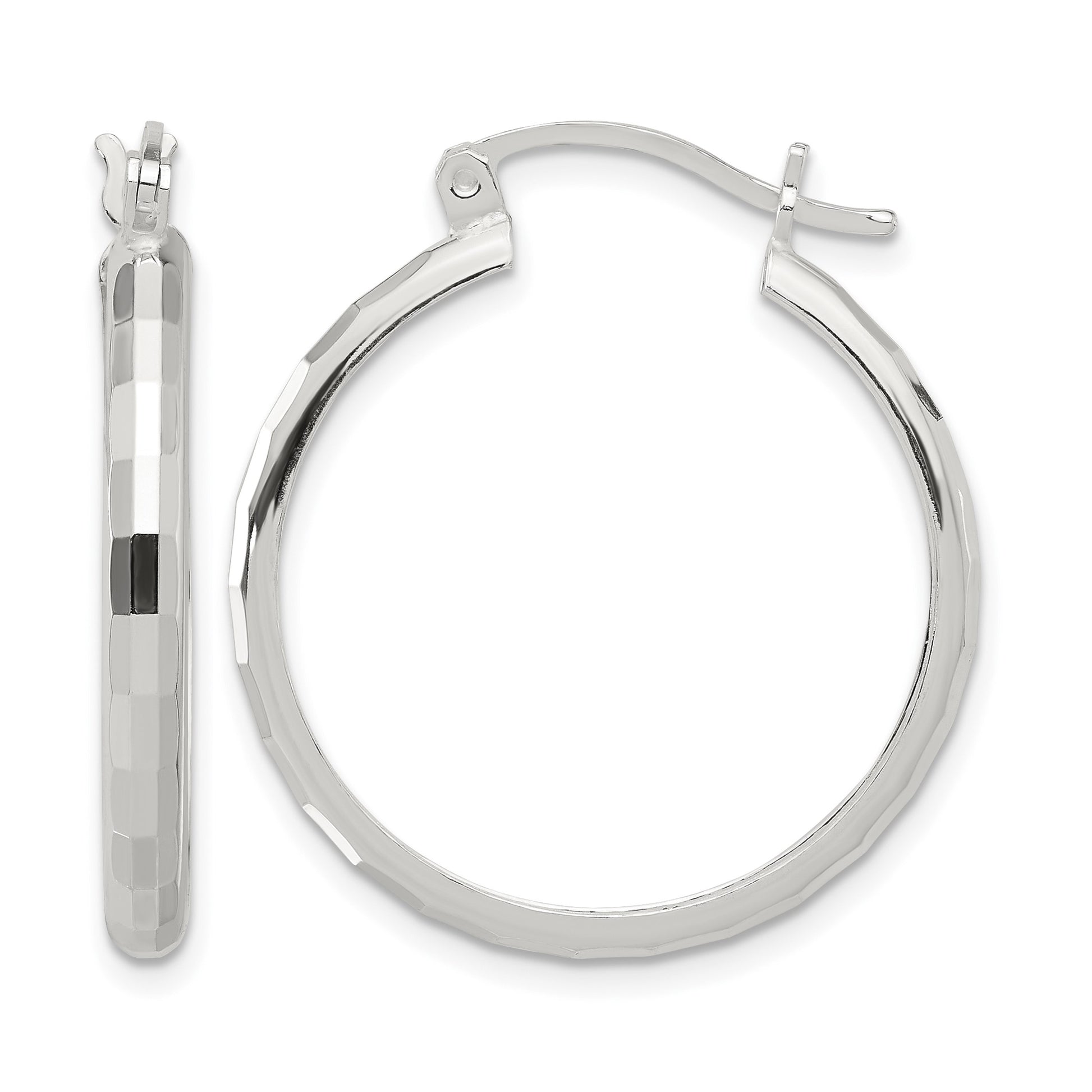 Sterling Silver Polished Textured Hoop Earrings