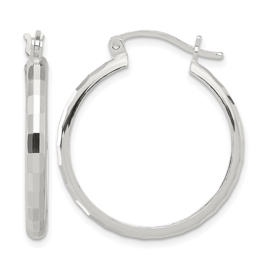 Sterling Silver Polished Textured Hoop Earrings