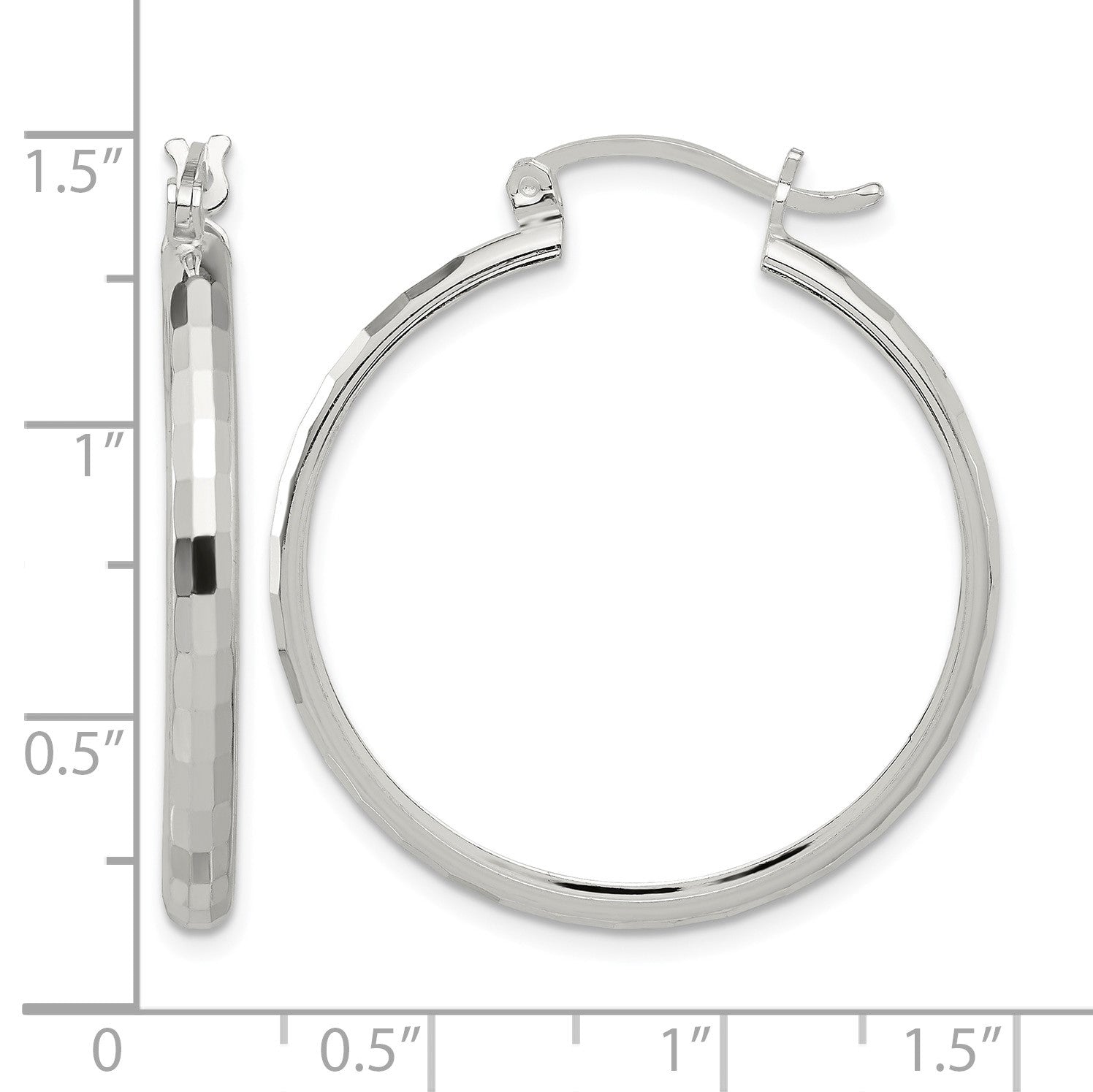 Sterling Silver Polished Textured Hoop Earrings
