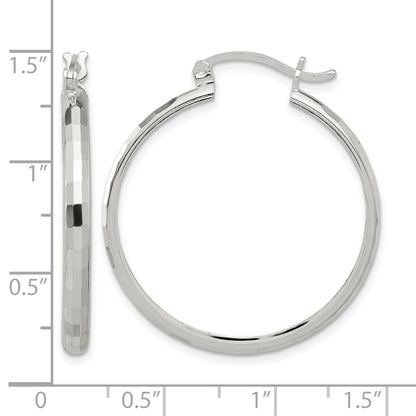 Sterling Silver Polished Textured Hoop Earrings