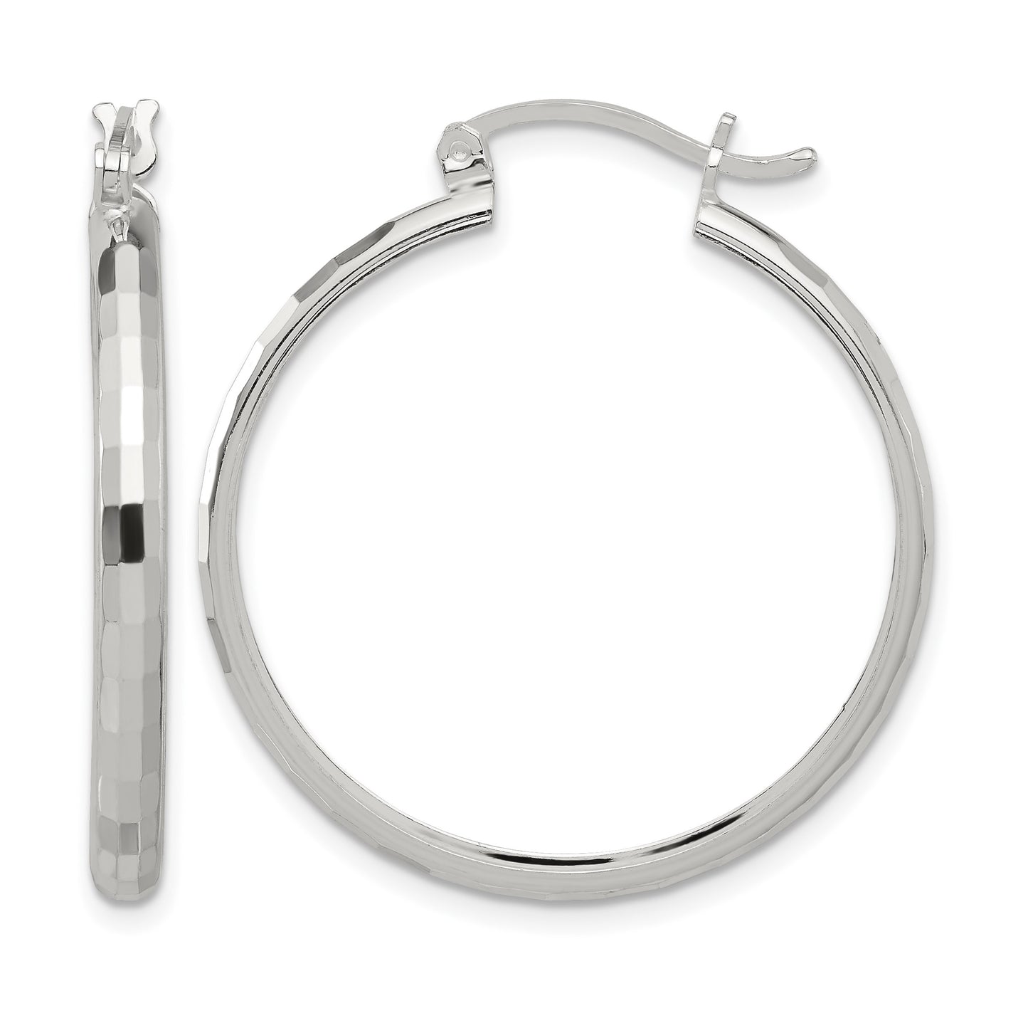 Sterling Silver Polished Textured Hoop Earrings