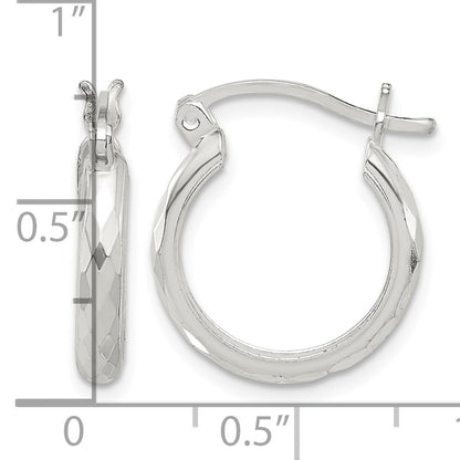 Sterling Silver Polished Textured Hoop Earrings