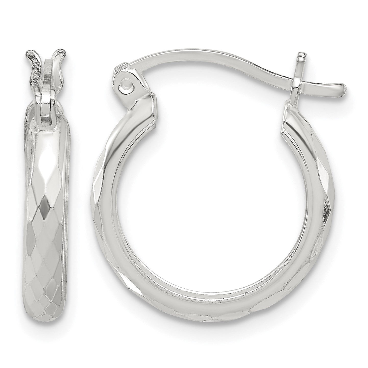 Sterling Silver Polished Textured Hoop Earrings