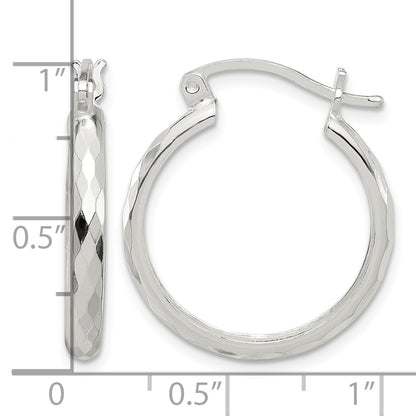 Sterling Silver Polished Textured Hoop Earrings