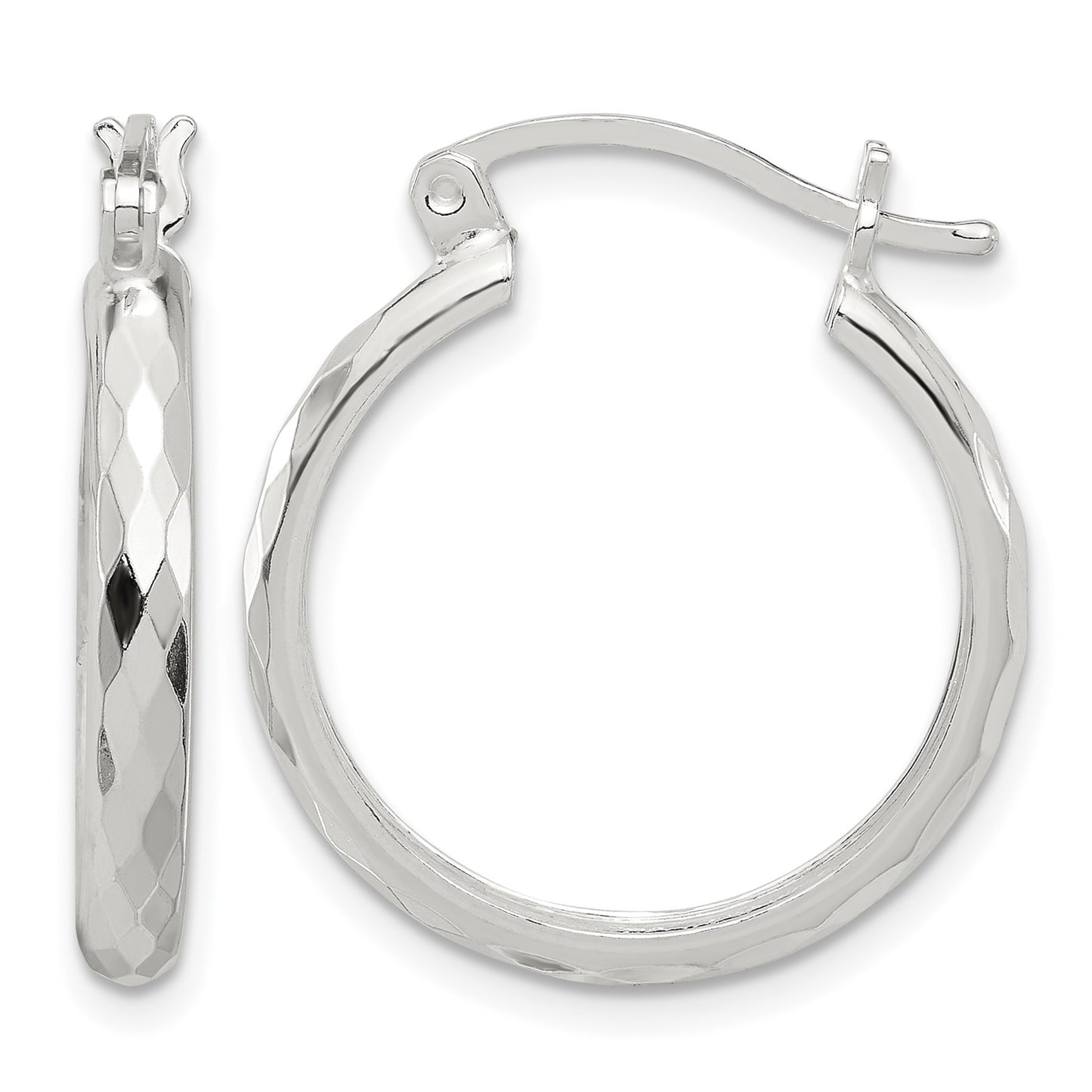 Sterling Silver Polished Textured Hoop Earrings