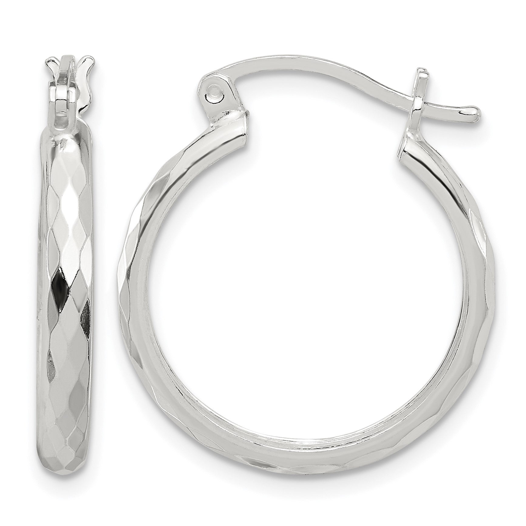 Sterling Silver Polished Textured Hoop Earrings