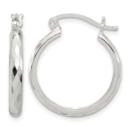 Sterling Silver Polished Textured Hoop Earrings