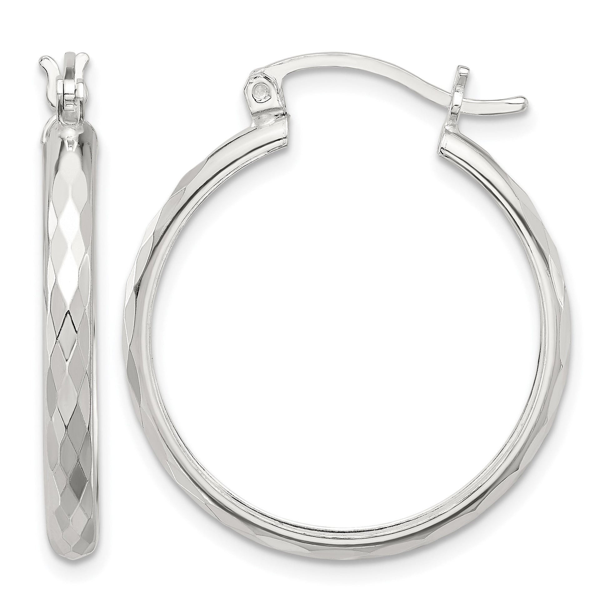 Sterling Silver Polished Textured Hoop Earrings