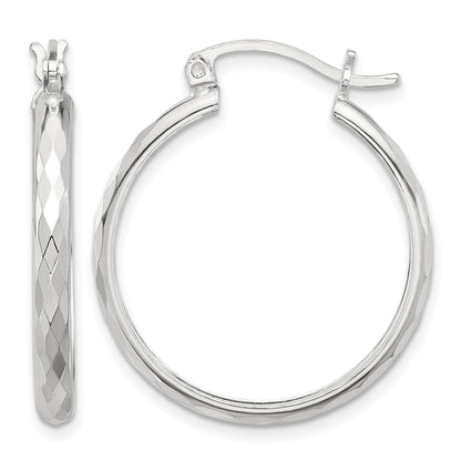 Sterling Silver Polished Textured Hoop Earrings