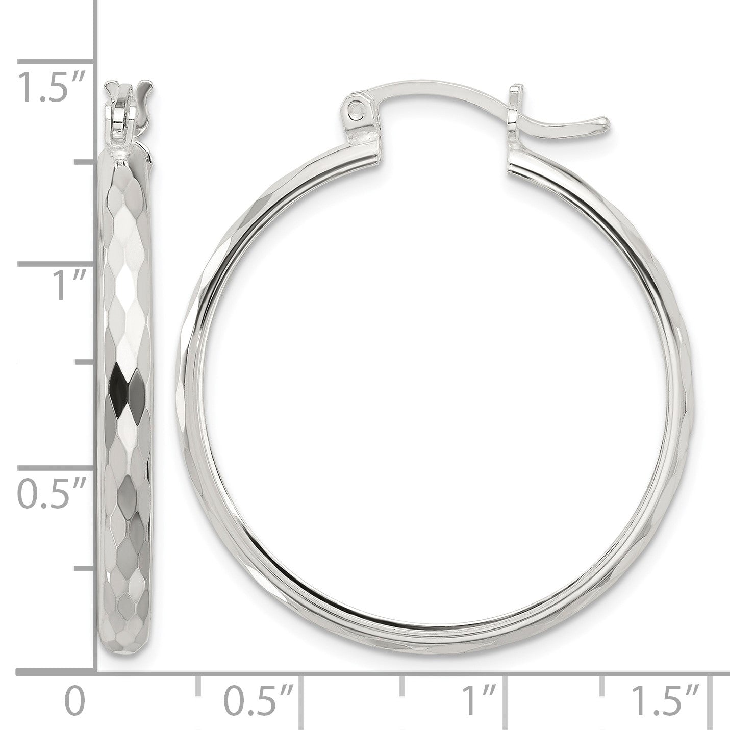 Sterling Silver Polished Textured Hoop Earrings
