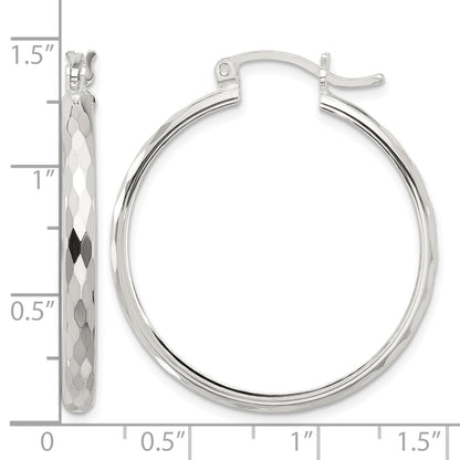 Sterling Silver Polished Textured Hoop Earrings