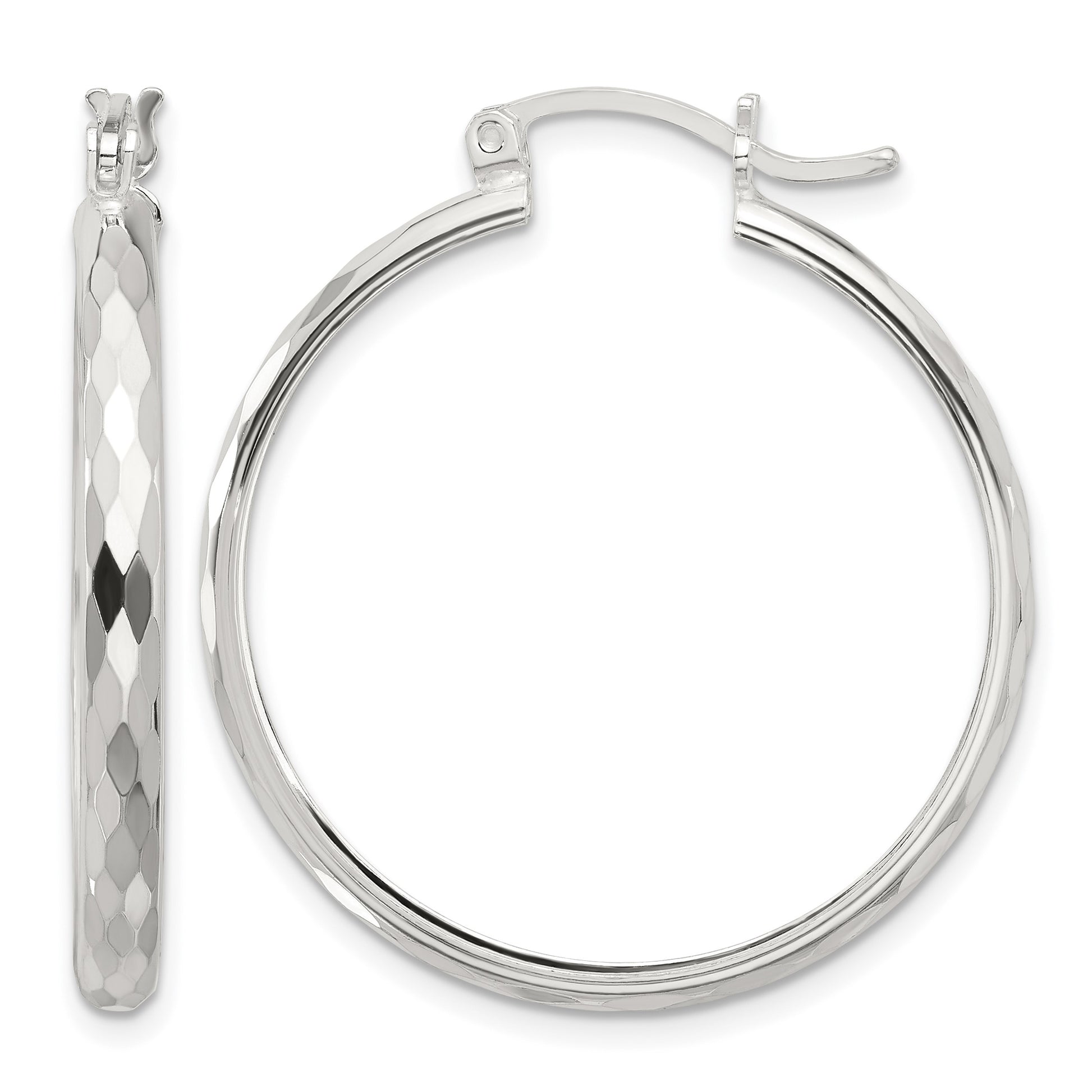 Sterling Silver Polished Textured Hoop Earrings