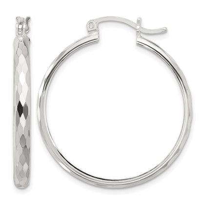 Sterling Silver Polished Textured Hoop Earrings