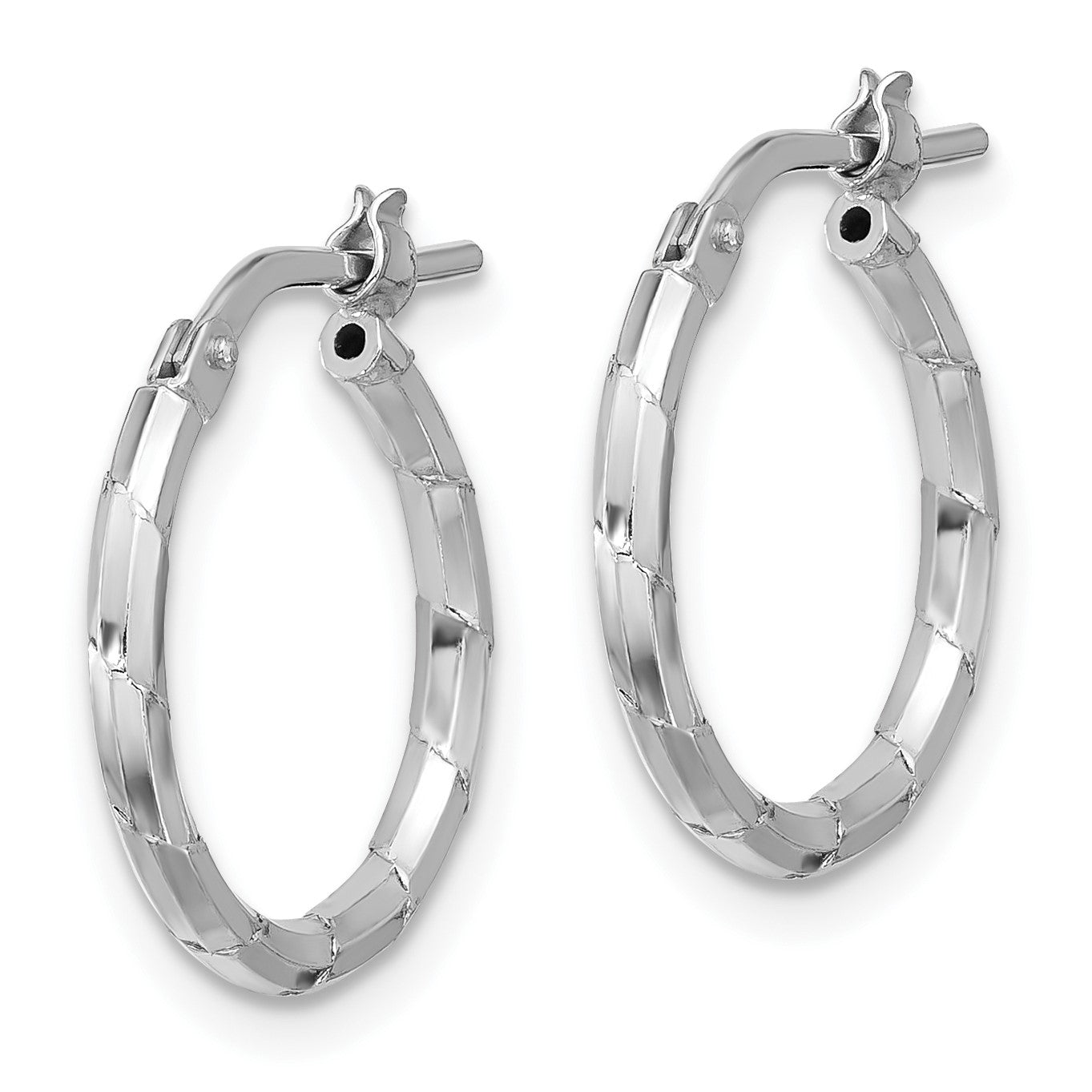 Sterling Silver Rhodium-plated Polished Textured 1.60mm Hoop Earrings