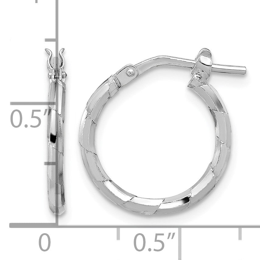 Sterling Silver Rhodium-plated Polished Textured 1.60mm Hoop Earrings