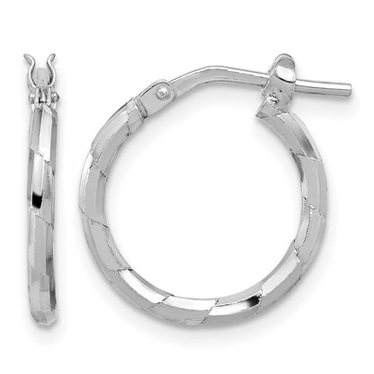 Sterling Silver Rhodium-plated Polished Textured 1.60mm Hoop Earrings