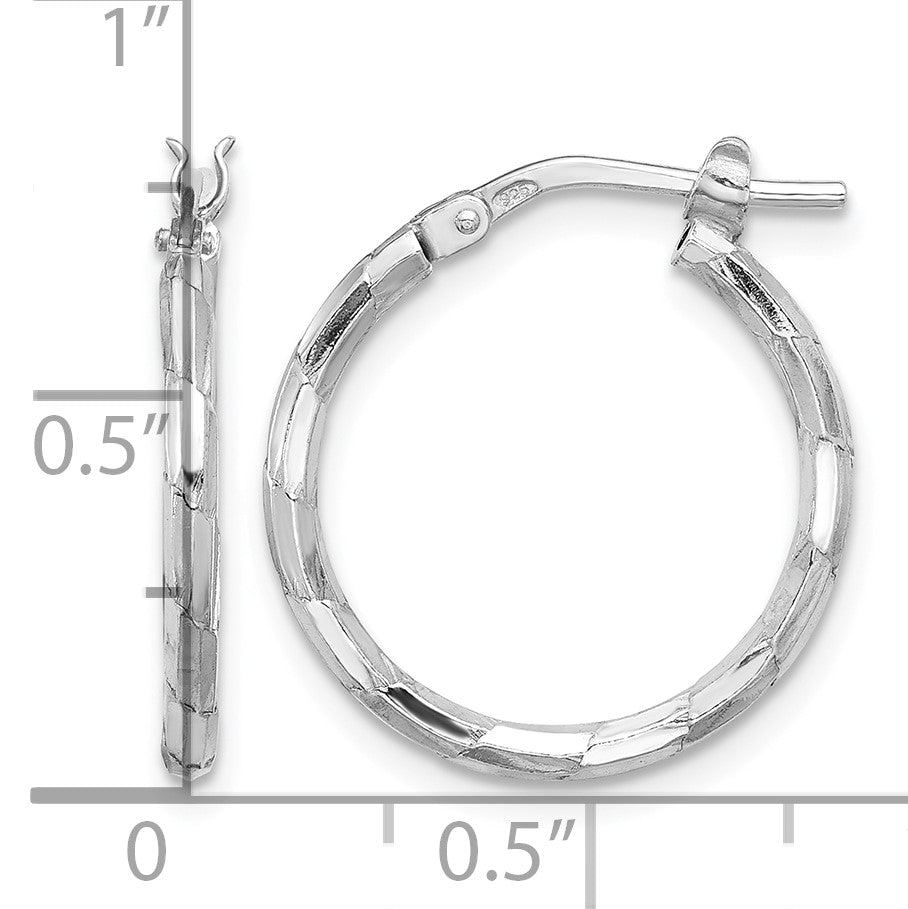 Sterling Silver Rhodium-plated Polished Textured 1.60mm Hoop Earrings