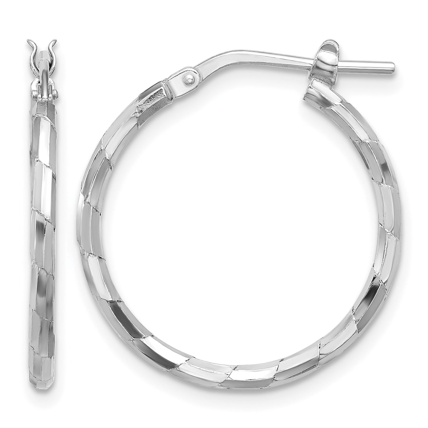 Sterling Silver Rhodium-plated Polished Textured 1.60mm Hoop Earrings