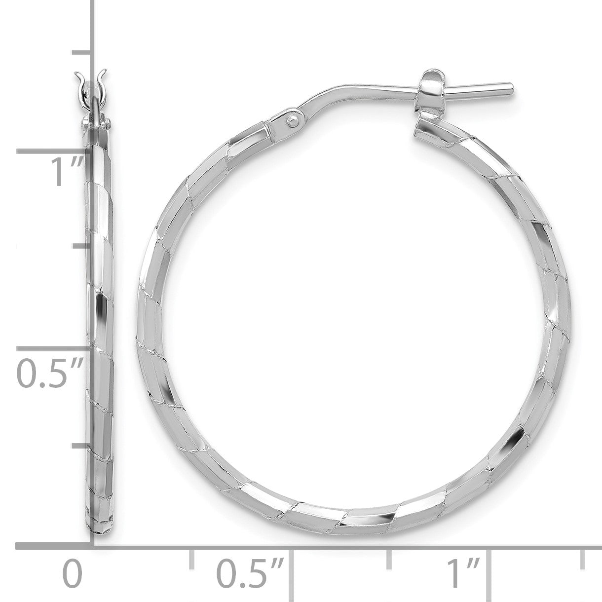 Sterling Silver Rhodium-plated Polished Textured 1.60mm Hoop Earrings