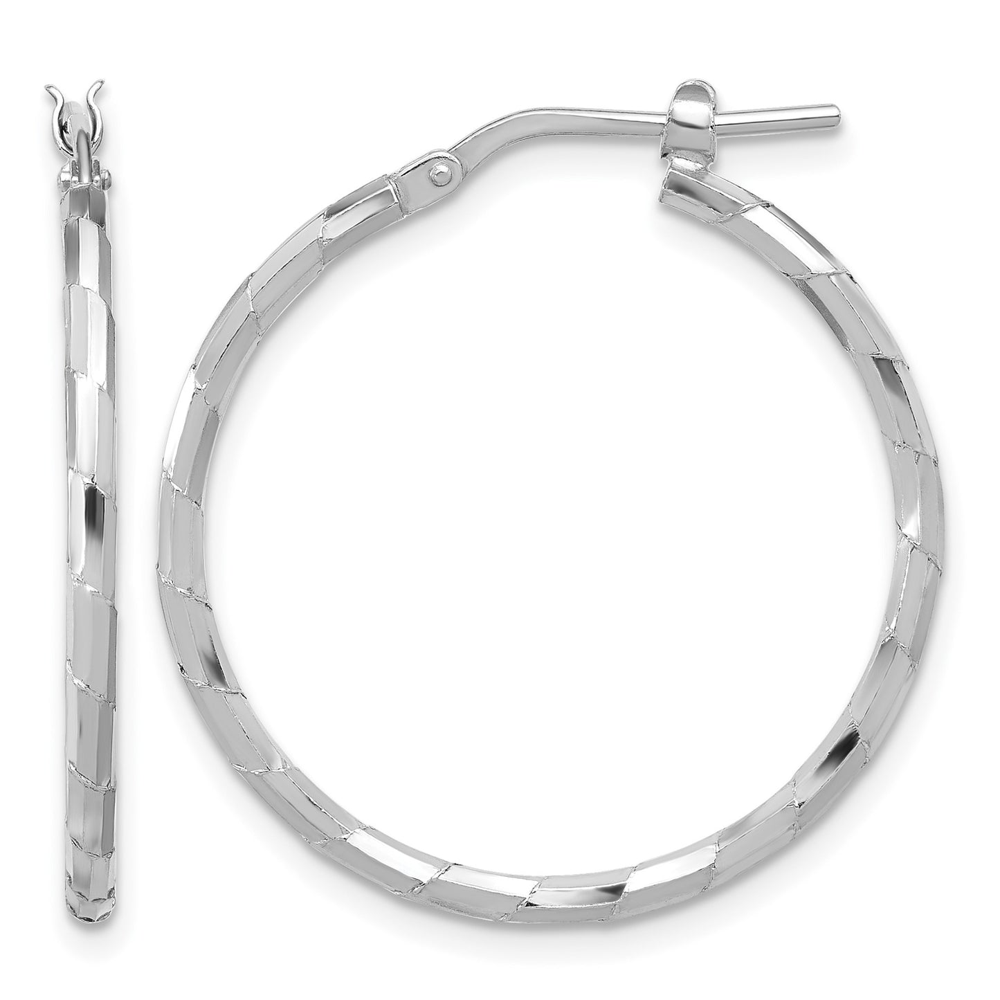 Sterling Silver Rhodium-plated Polished Textured 1.60mm Hoop Earrings