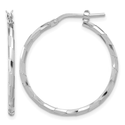 Sterling Silver Rhodium-plated Polished Textured 1.60mm Hoop Earrings
