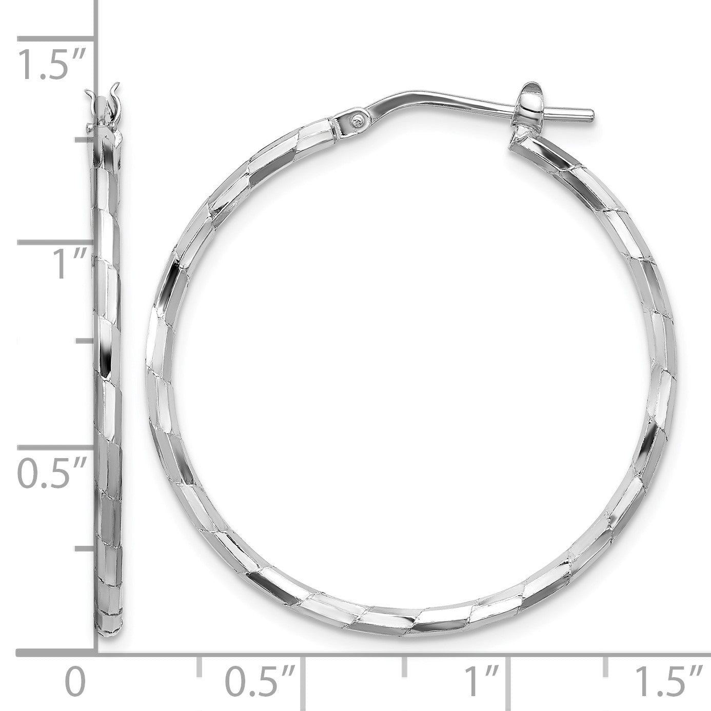 Sterling Silver Rhodium-plated Polished Textured 1.60mm Hoop Earrings