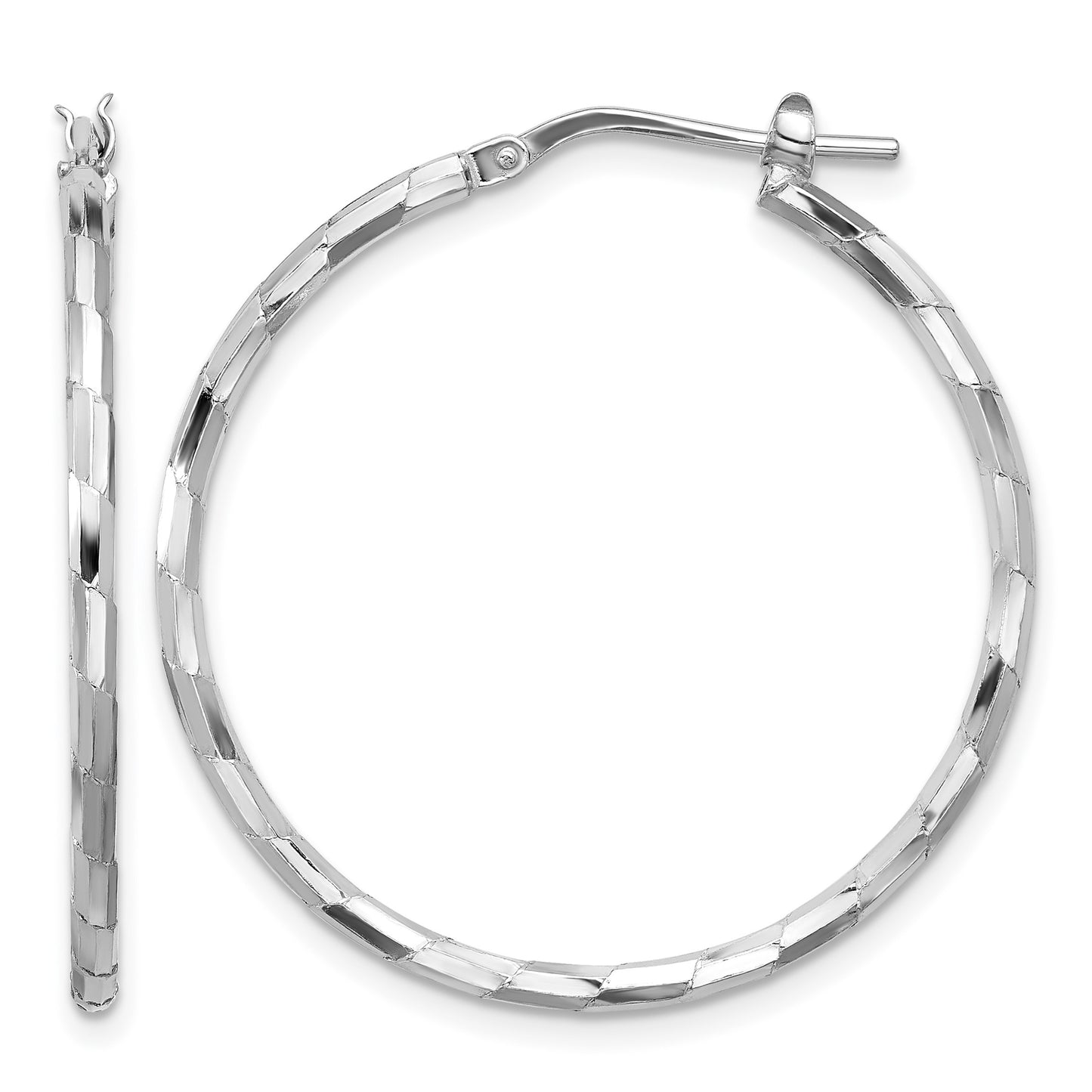 Sterling Silver Rhodium-plated Polished Textured 1.60mm Hoop Earrings