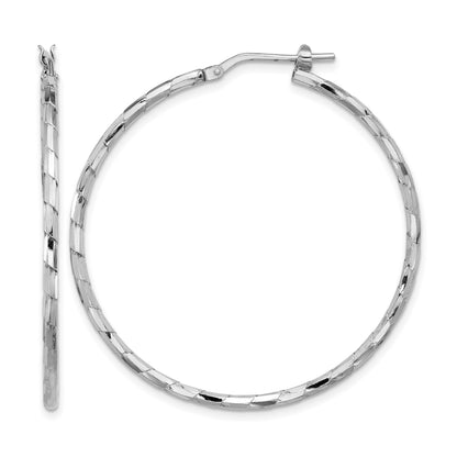 Sterling Silver Rhodium-plated Polished Textured 1.60mm Hoop Earrings
