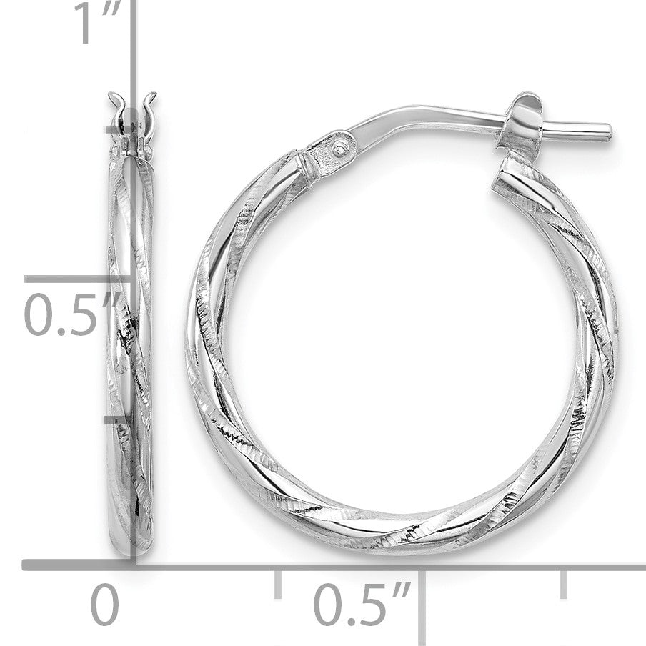 Sterling Silver Rhodium-plated Polished Diamond-cut 2.00mm Hoop Earrings