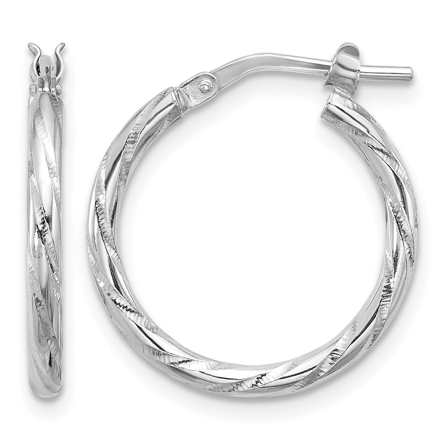 Sterling Silver Rhodium-plated Polished Diamond-cut 2.00mm Hoop Earrings