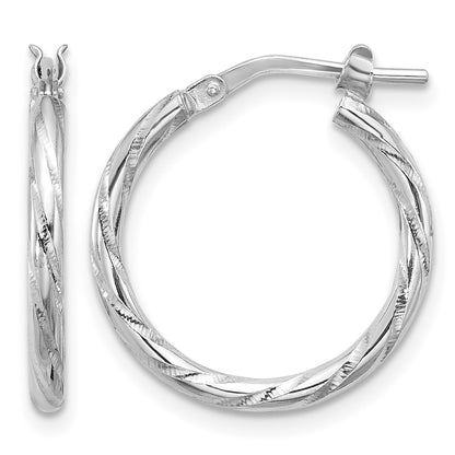 Sterling Silver Rhodium-plated Polished Diamond-cut 2.00mm Hoop Earrings