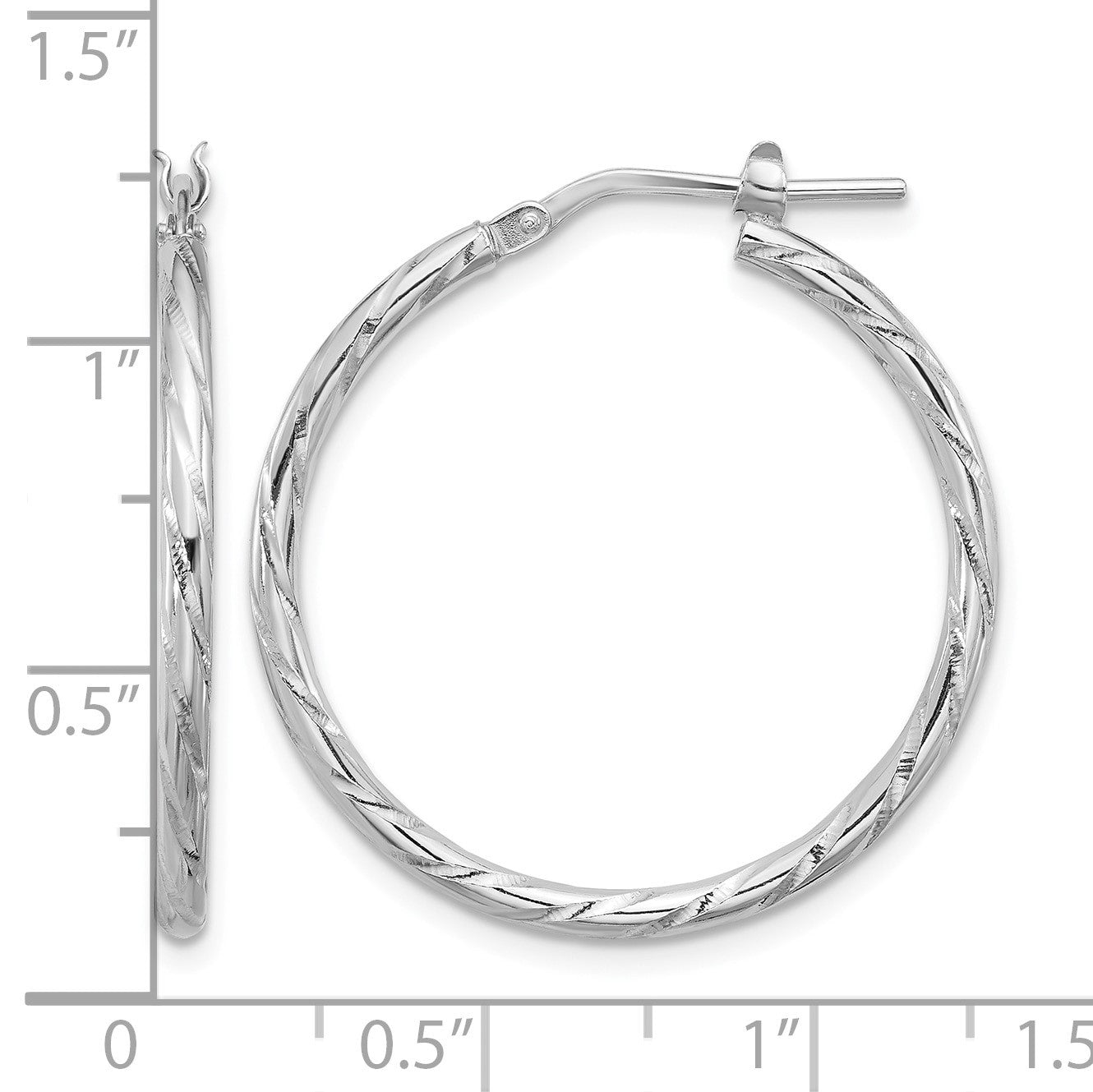 Sterling Silver Rhodium-plated Polished Diamond-cut 2.00mm Hoop Earrings