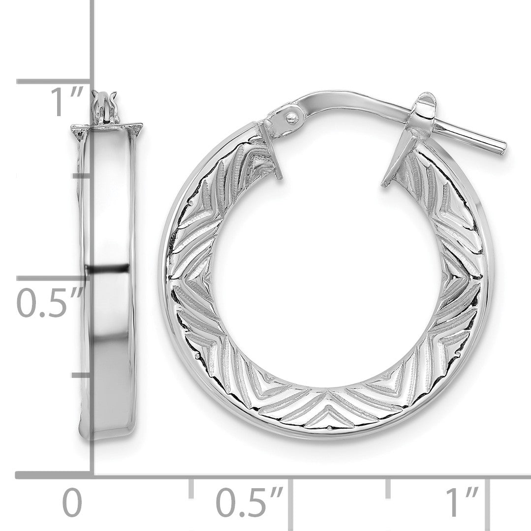Sterling Silver Rhodium-plated Polished and Textured Hoop Earrings