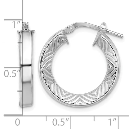 Sterling Silver Rhodium-plated Polished and Textured Hoop Earrings