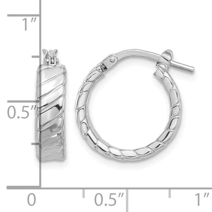 Sterling Silver Rhodium-plated Polished and Textured Hoop Earrings