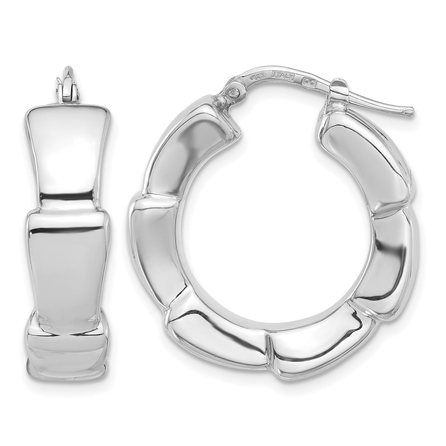 Sterling Silver Rhodium-plated Polished Hoop Earrings