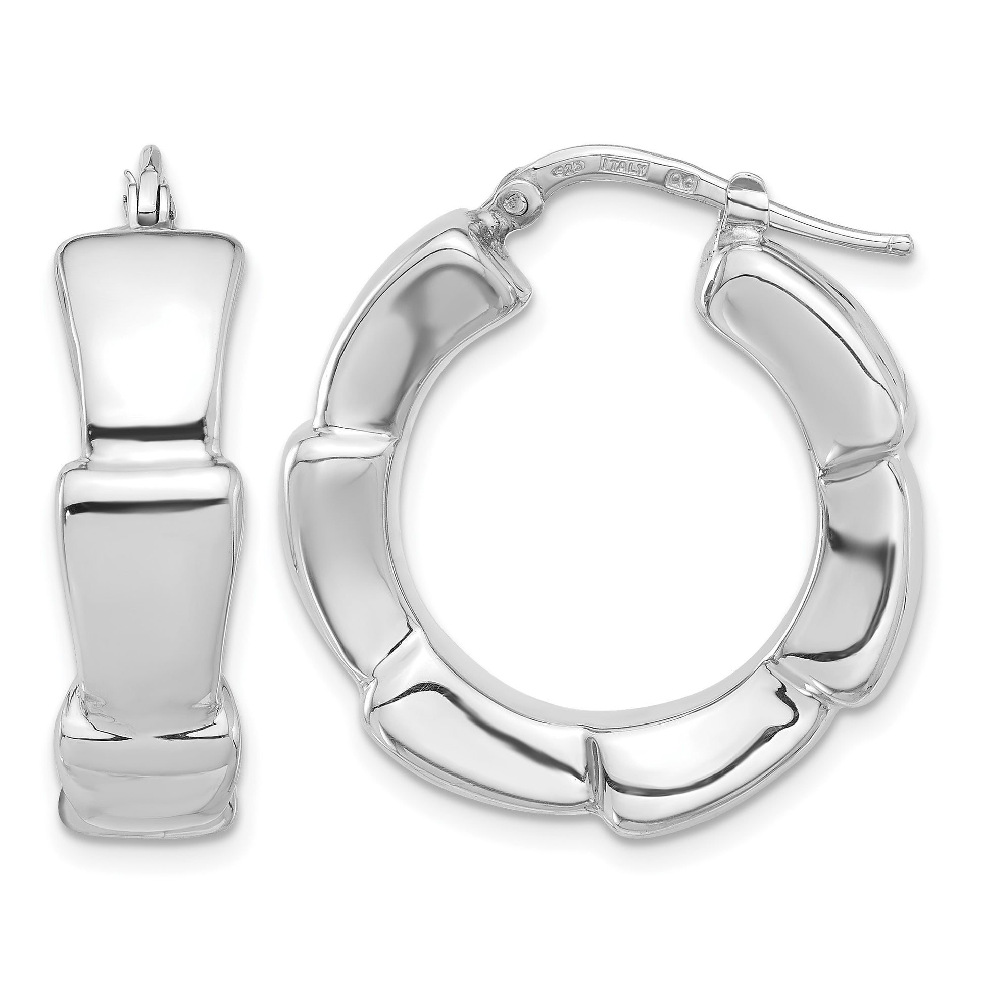 Sterling Silver Rhodium-plated Polished Hoop Earrings