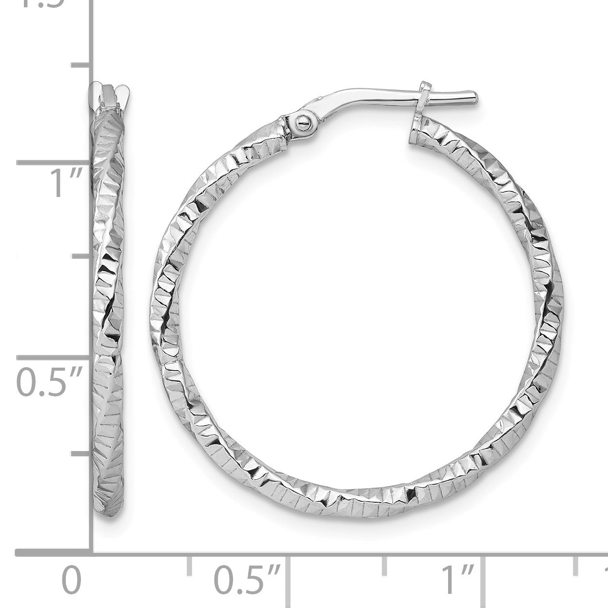 Sterling Silver Rhodium-plated Polished Diamond-cut Twist 2mm Hoop Earrings