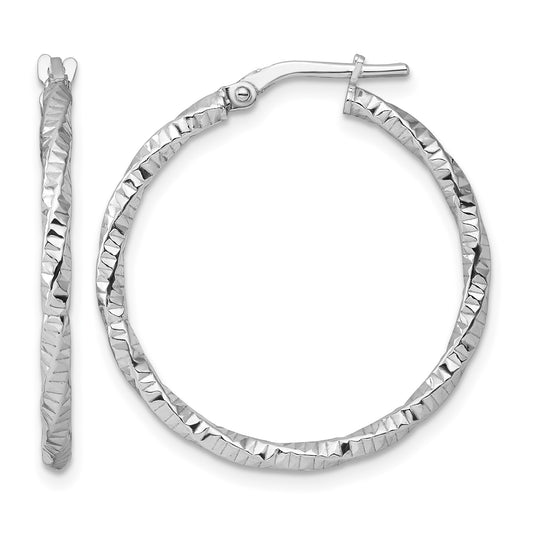 Sterling Silver Rhodium-plated Polished Diamond-cut Twist 2mm Hoop Earrings