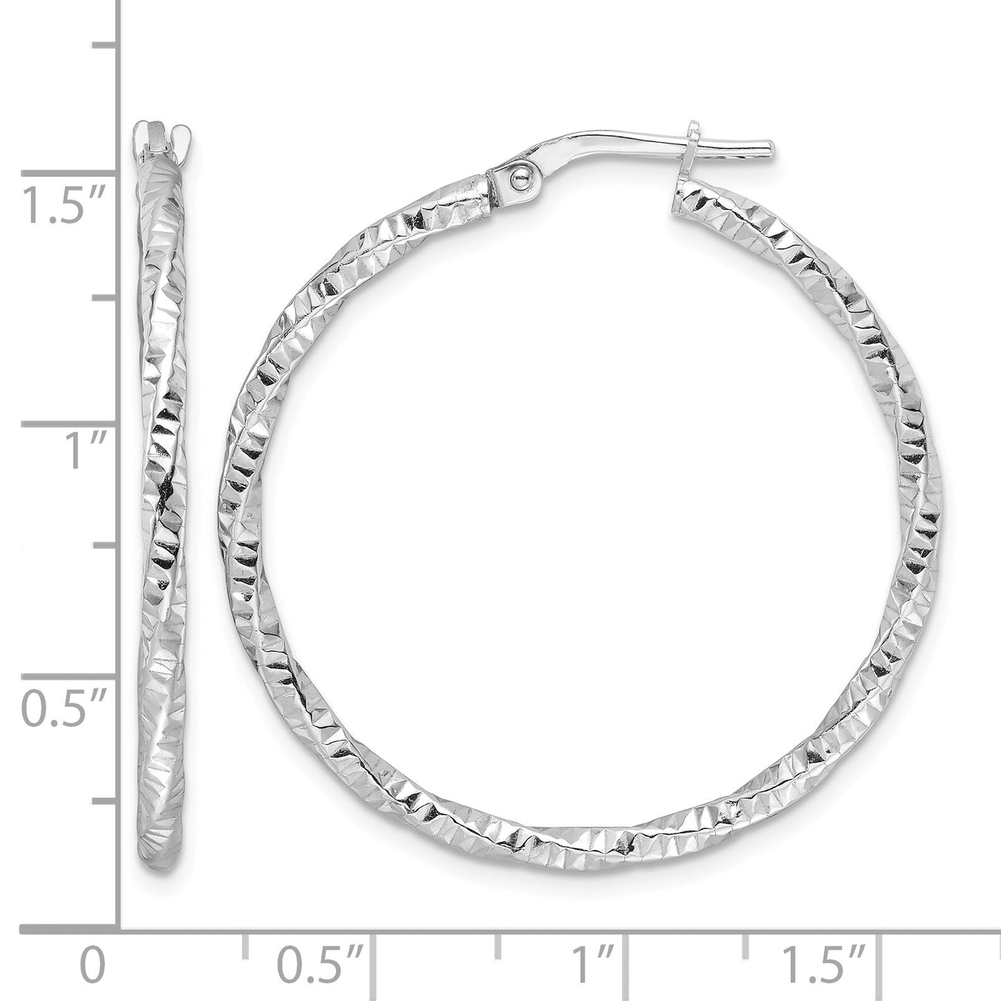 Sterling Silver Rhodium-plated Polished Diamond-cut Twist 2mm Hoop Earrings