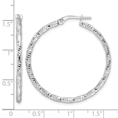 Sterling Silver Rhodium-plated Polished Diamond-cut Twist 2mm Hoop Earrings