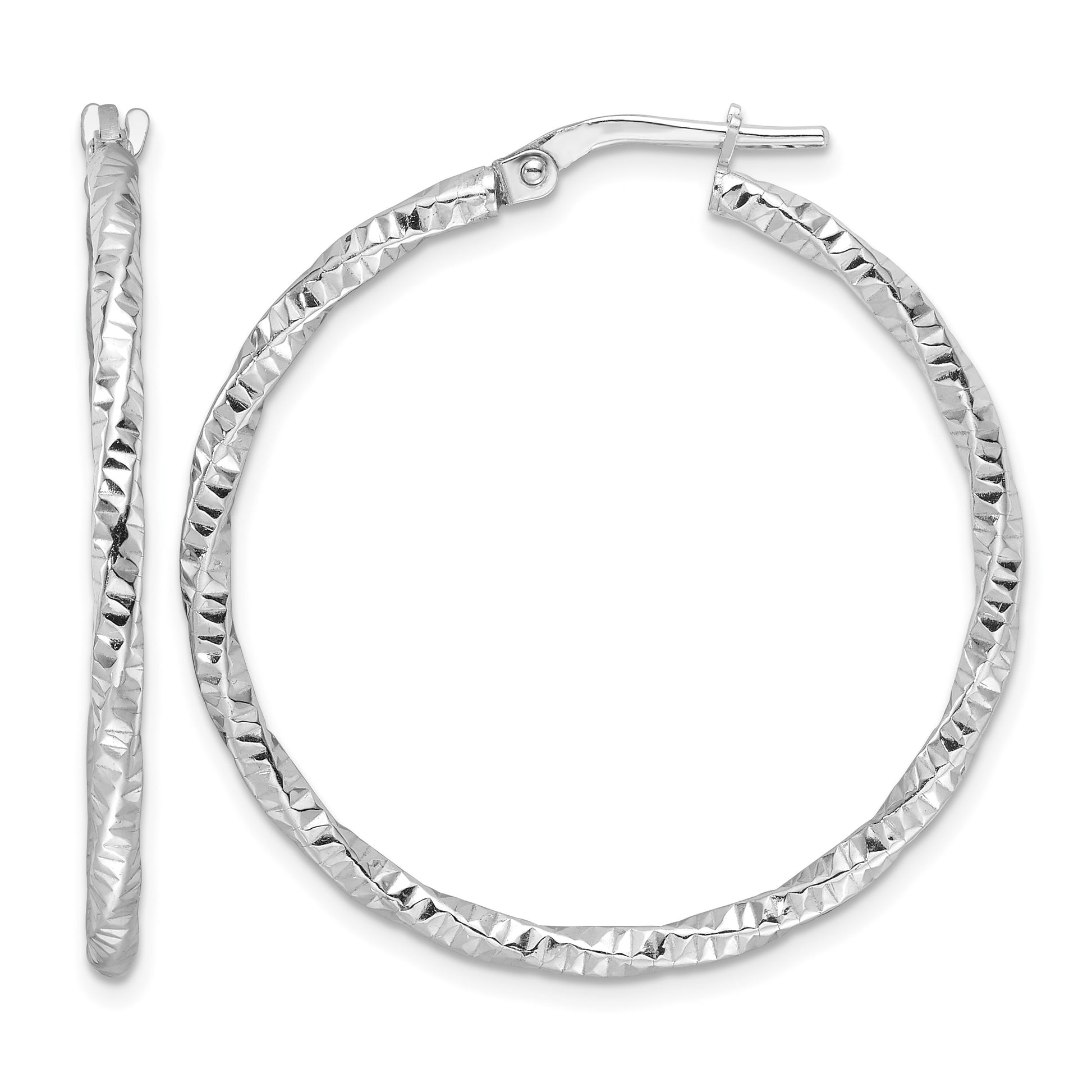 Sterling Silver Rhodium-plated Polished Diamond-cut Twist 2mm Hoop Earrings