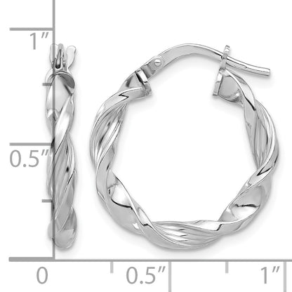 Sterling Silver Rhodium-plated Polished & Textured Twisted Hoop Earrings