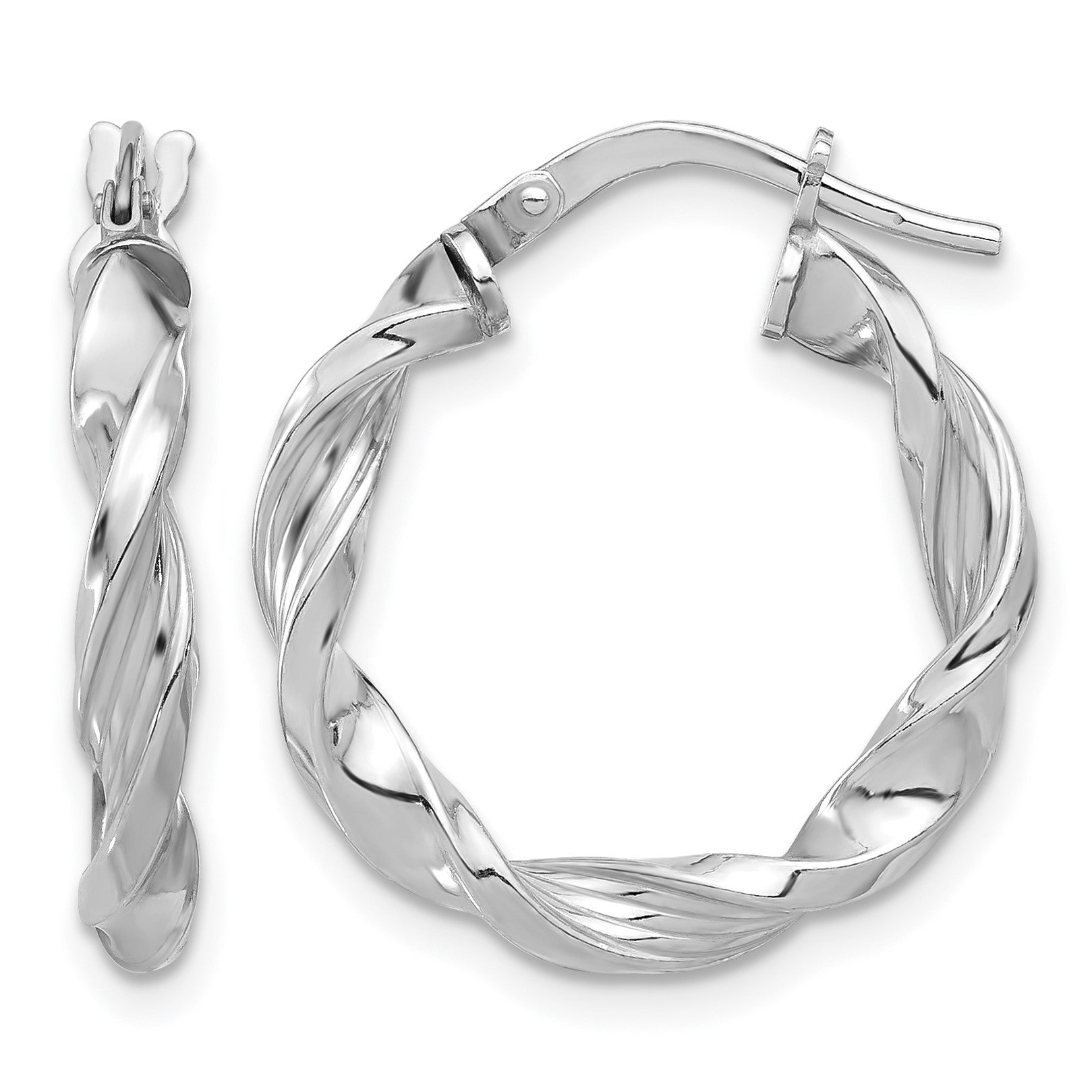 Sterling Silver Rhodium-plated Polished & Textured Twisted Hoop Earrings