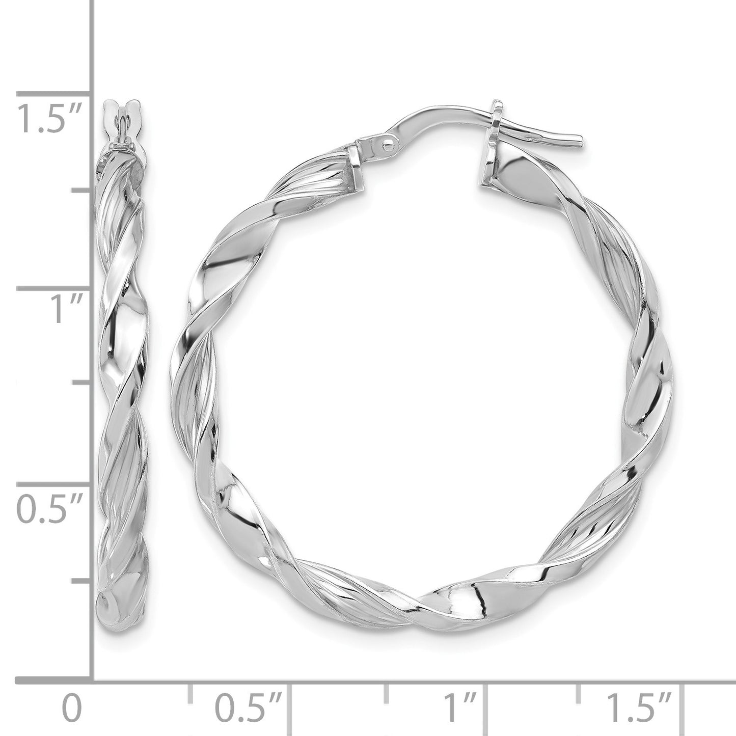 Sterling Silver Rhodium-plated Polished & Textured Twisted Hoop Earrings