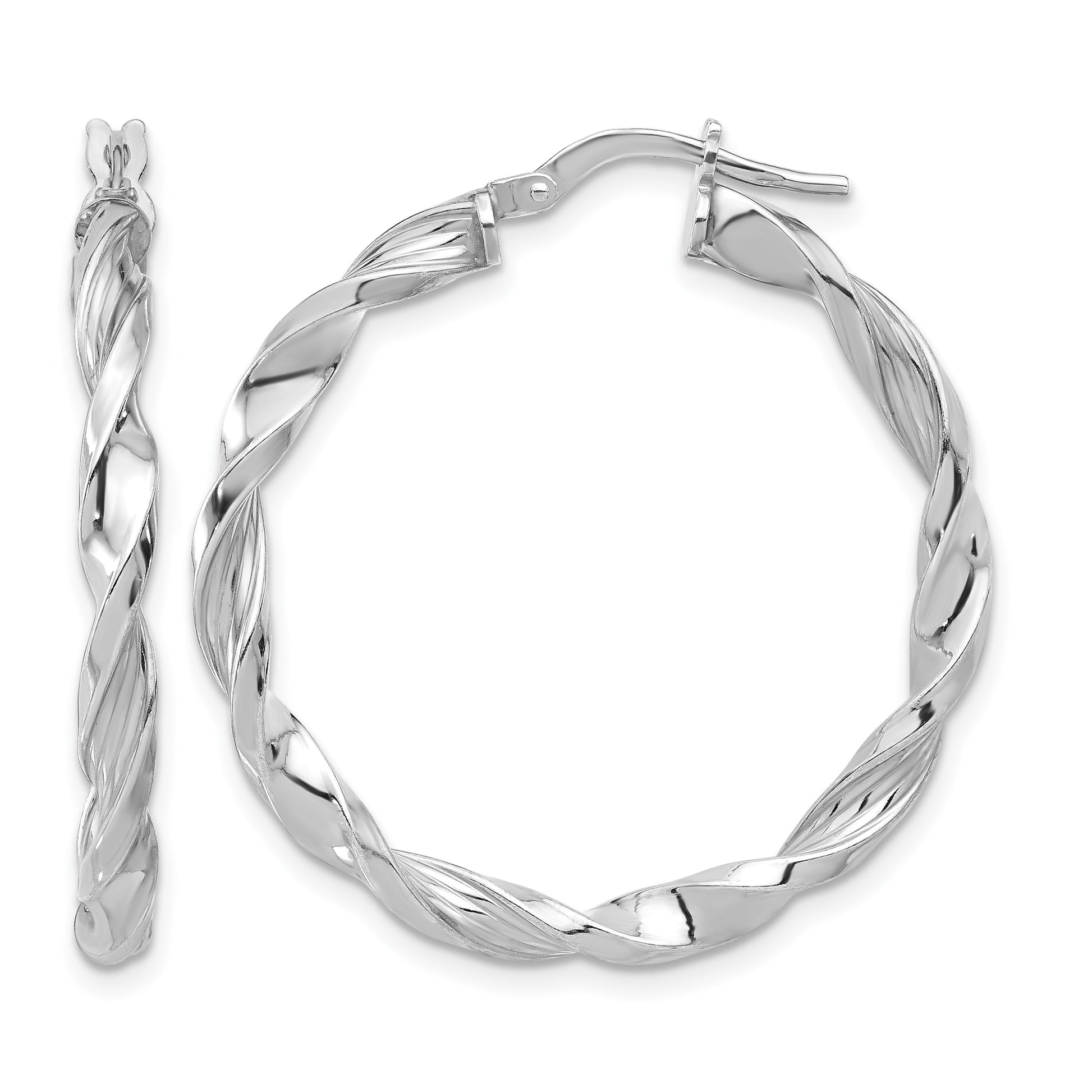 Sterling Silver Rhodium-plated Polished & Textured Twisted Hoop Earrings