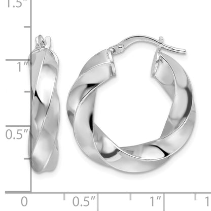 Sterling Silver Rhod-plated Polished 5.25mm Hollow Twisted Hoop Earrings