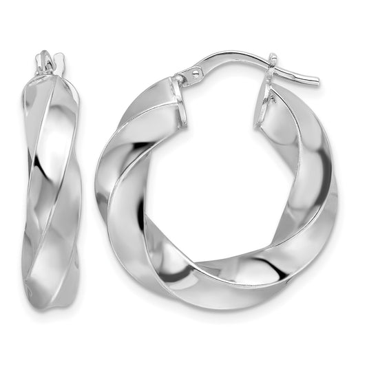 Sterling Silver Rhod-plated Polished 5.25mm Hollow Twisted Hoop Earrings