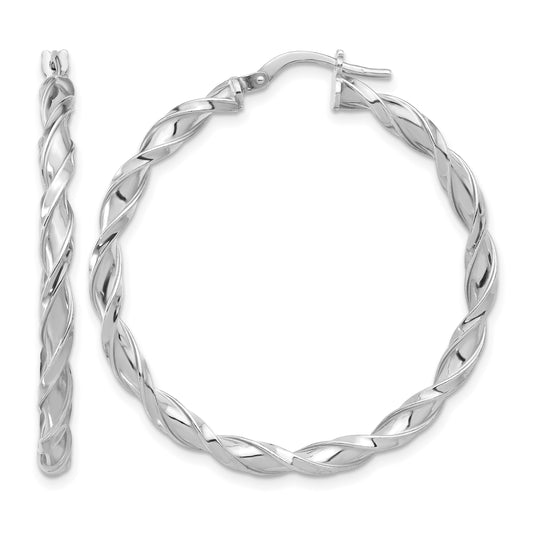 Sterling Silver Rhodium-plated Polished Twisted Hoop Earrings
